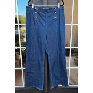 Boden Helston Jeans Size 18 Long Wide Leg Sailor Bronze Buttons Dark Wash